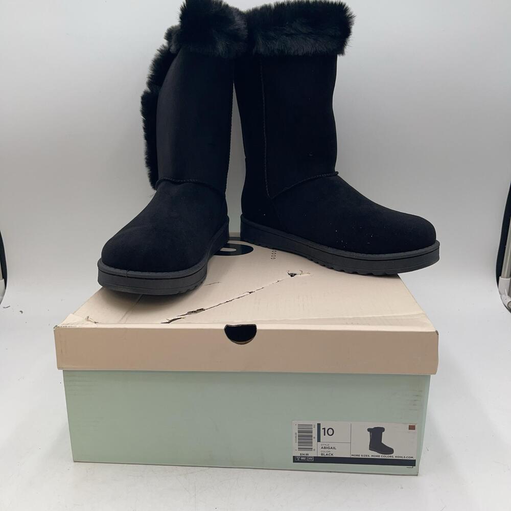 Abigail Boots Womens Black Faux Suede Shearling Trim Mid Calf Winter New Sz 10